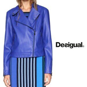 DESIGUAL Nath Faux Leather Purple Cropped Moto Jacket Style 18SWEW90 Size 38
